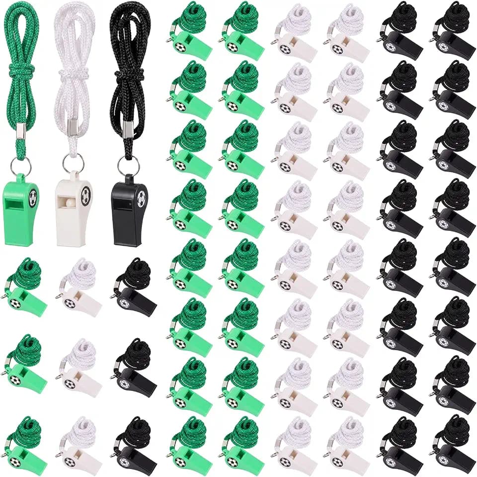 Honoson 60 Pcs Soccer Whistles Bulk with Lanyard, 3 Colors, Crisp Sound