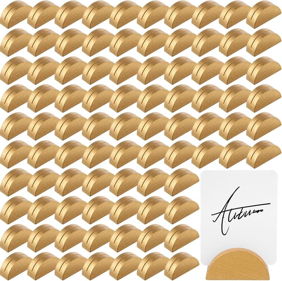 Colingmill 100 Pcs Gold Table Number Holders Place Card Wooden Indoor Lightweight Wedding Table Name Holder Semicircular Design Stands Office Tag Photo Menu Clips Banquet Birthday Party Restaurant