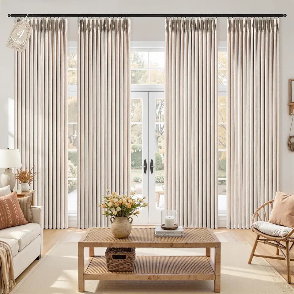 Topfinel 4 Panels Set Pinch Pleated Linen Curtains 96 Inchs Long Oatmeal