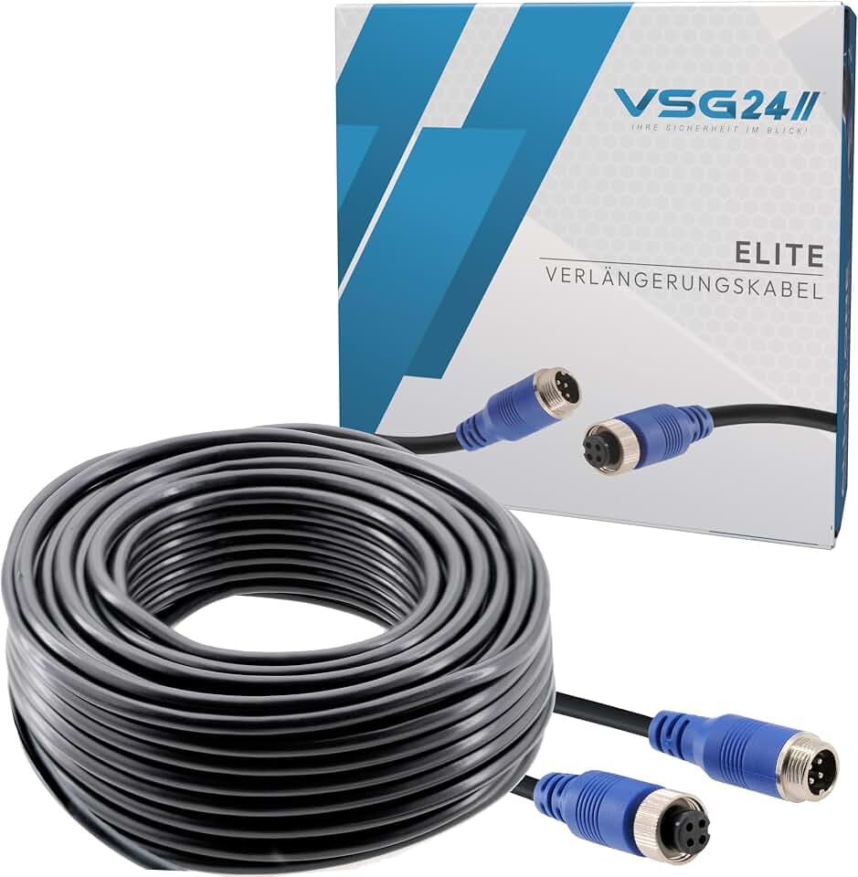 VSG24 Verlängerungskabel Elite für Rückfahrkamera & Rückfahrsysteme universell KFZ Kamera Kabel 4PIN / Polig für LKW Anhänger Traktor Wohnwagen Wohnmobile Robust & Wetterfest IP67-5 Meter