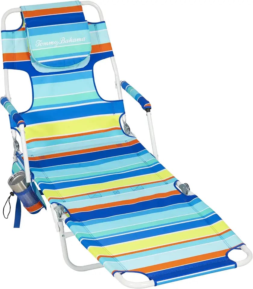 Tommy Bahama Read-Through Folding Beach Lounger, 9 in Seat Height, Multi