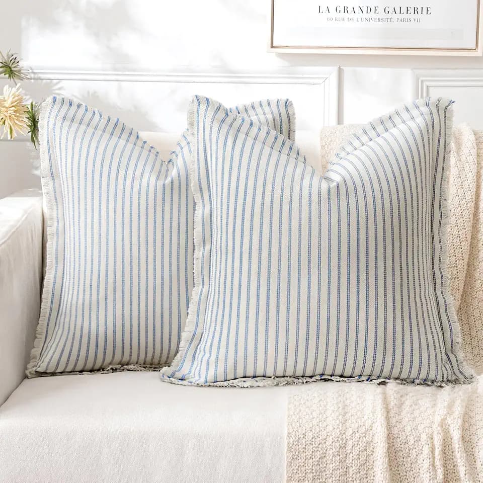 MIULEE Light Blue Striped Euro Decorative Throw Pillow Covers, 24x24