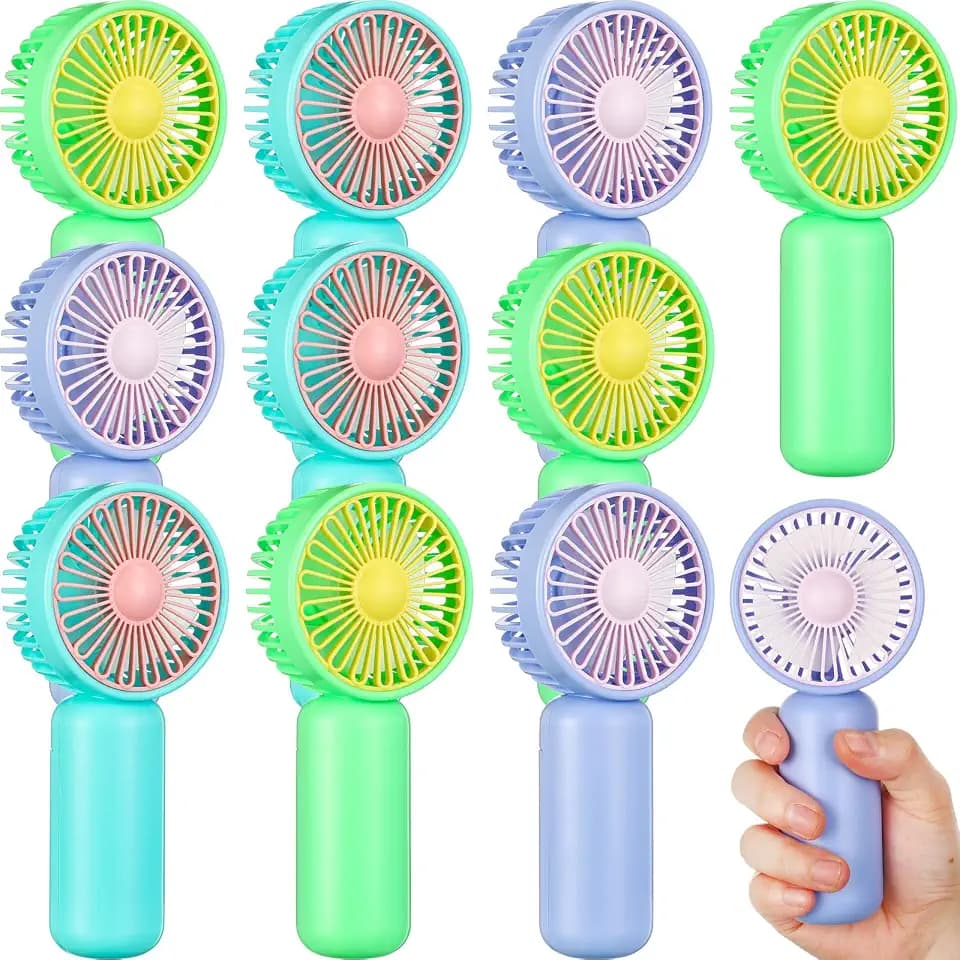 Woanger 12 Pcs Mini Fans Portable Handheld Fan Bulk Battery Operated Personal Small Fans Powerful Eyelash Hand Fan for Wedding Summer Travel Camping, Not Included AA Battery (Purple,Green,Blue)