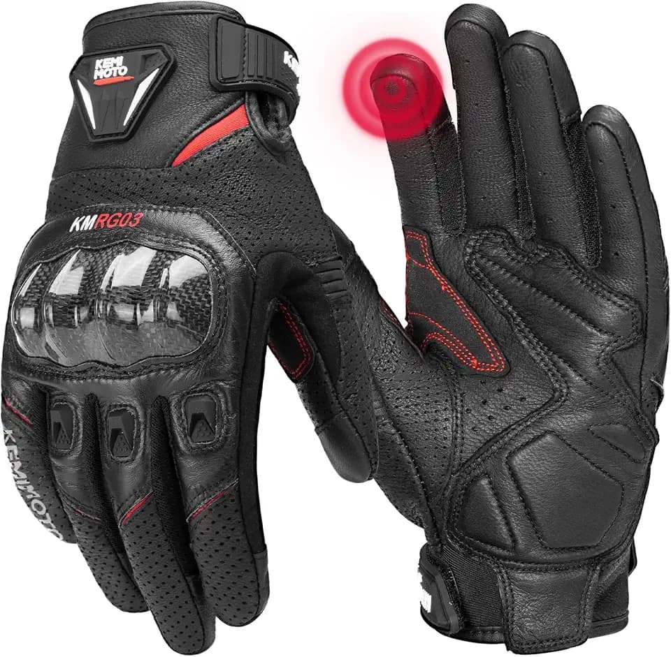 KEMIMOTO Motorradhandschuhe Herren, Vollfinger-Handschuhe aus Ziegenleder, Touchscreen-fähig, rutschfeste Pads, Motorrad, Motocross, Roller, Moped, Quad, ATV und Paintball