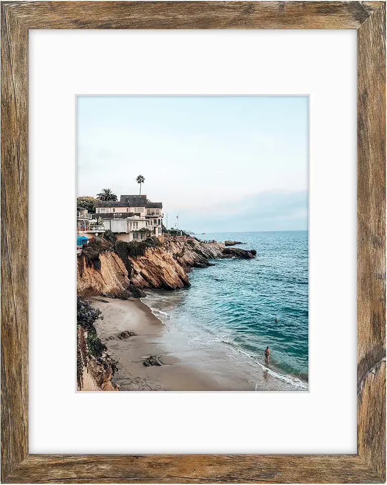 Frametory 11x14 Frame with Mat for 8x10, Real Glass, Rustic Brown