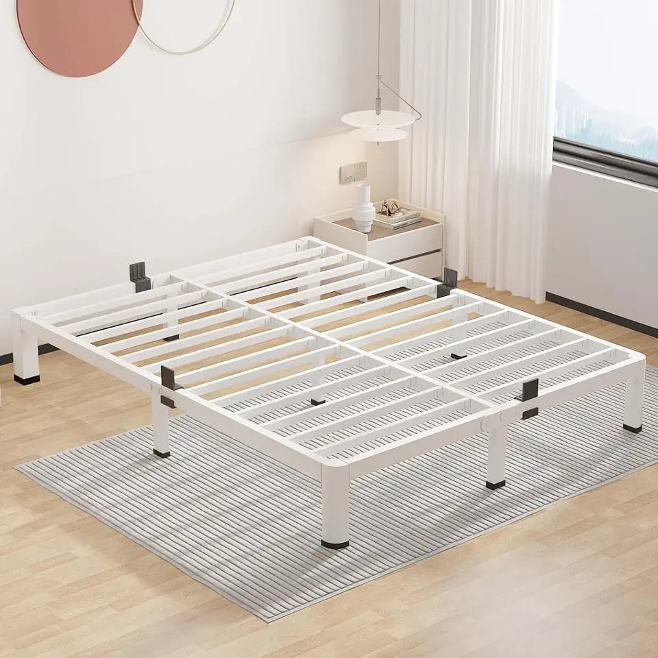 ROIL 7 Inch White Queen Bed Frame Low Profile Rounded Corner
