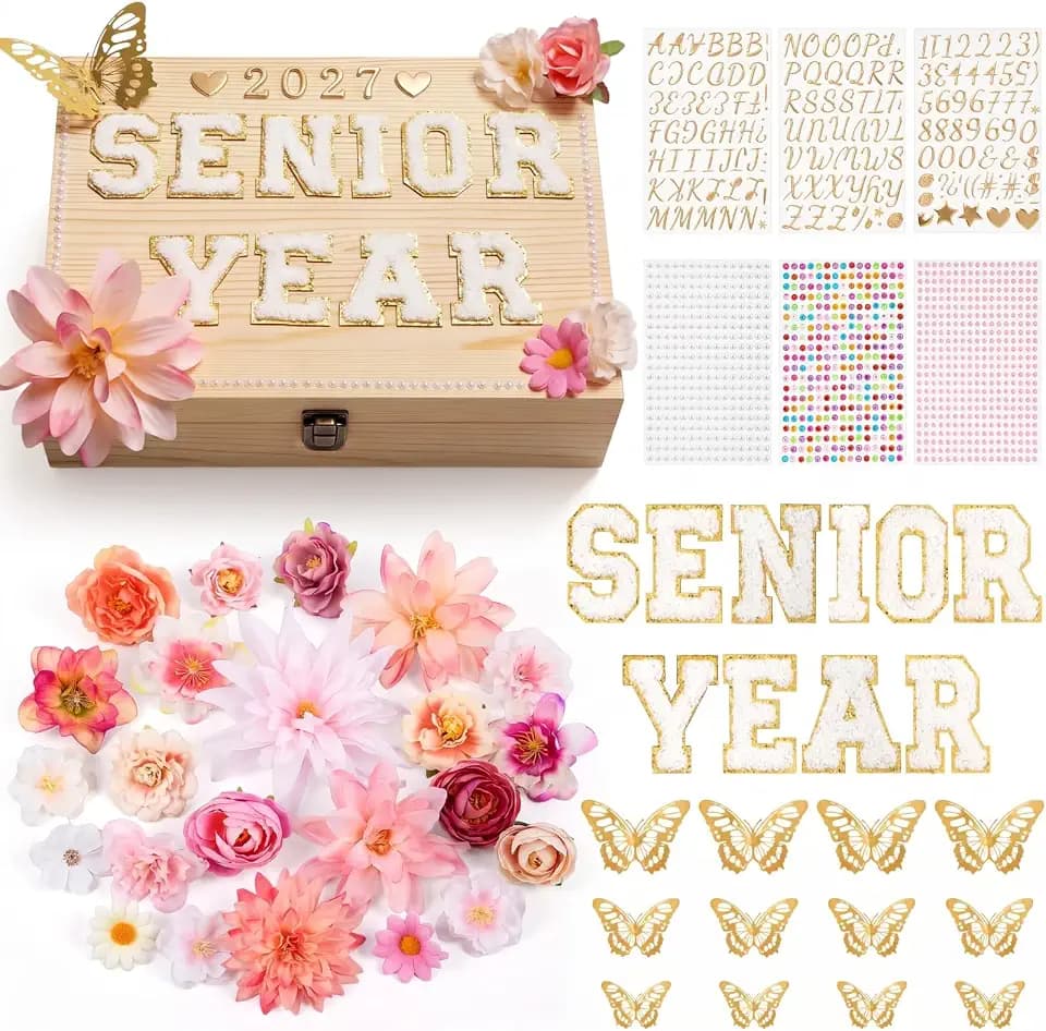 Novabright 2027 Senior Large Memory Keepsake Box, Natural Color, White