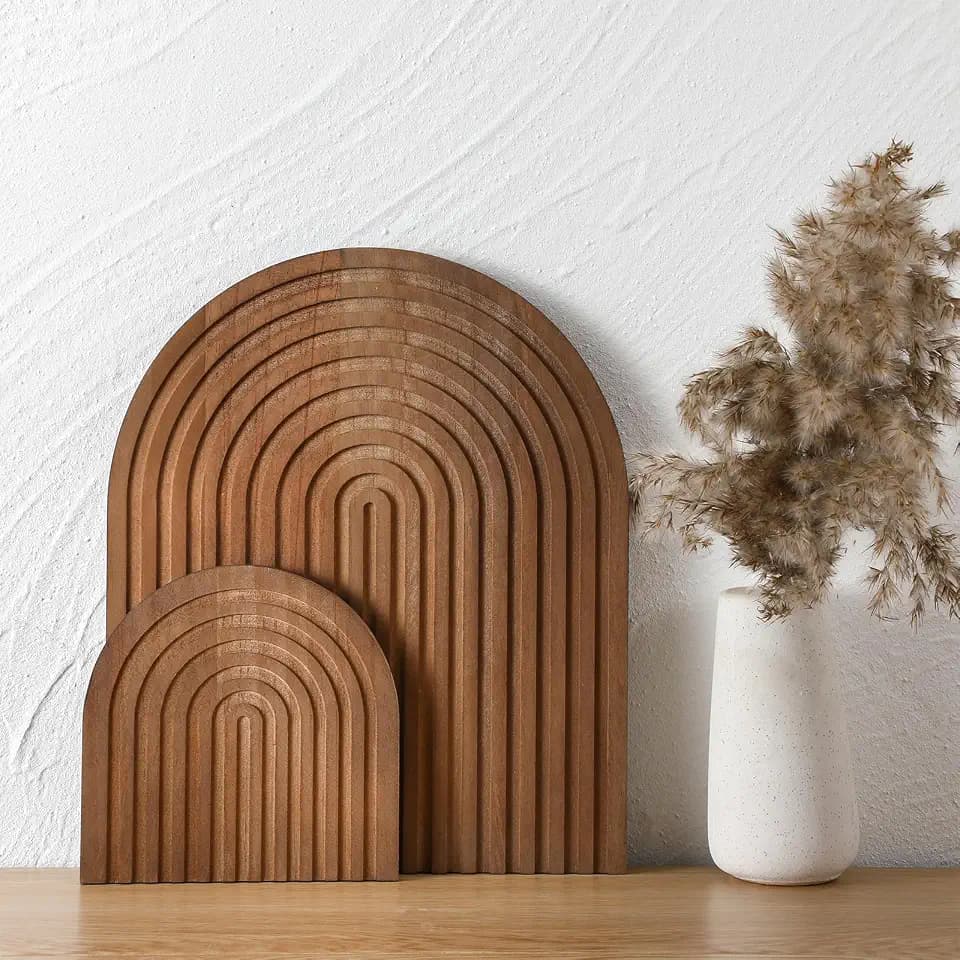 Chunful 2pcs Arch Cutting Board Boho Shelf Decor, Brown, Pine