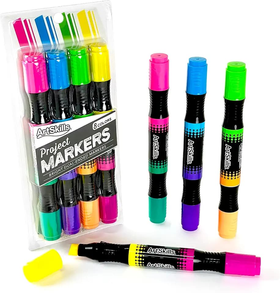 ArtSkills Jumbo Poster Markers for Kids, Neon Chisel Tip Markers, Dual-Tips, 8 Neon Colors, 4ct