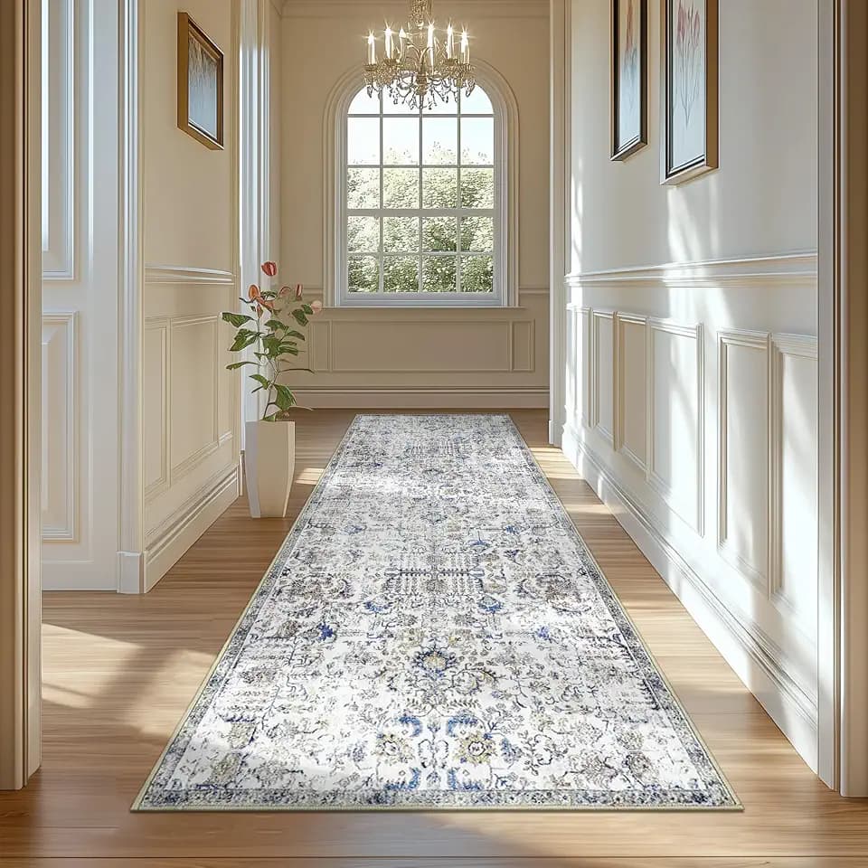 jinchan Distressed Vintage Runner Rug, 3x7 Blue, Washable Non Slip