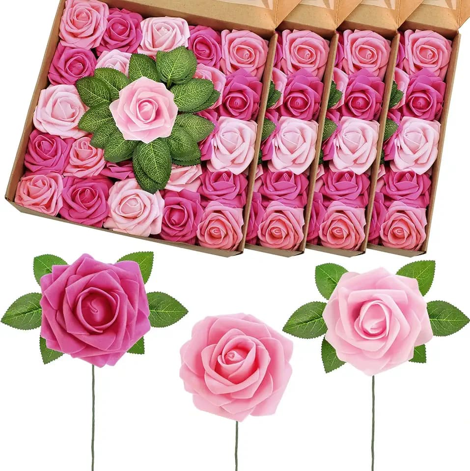 100 Pcs Artificial Rose Flowers, Three Shades of Pink