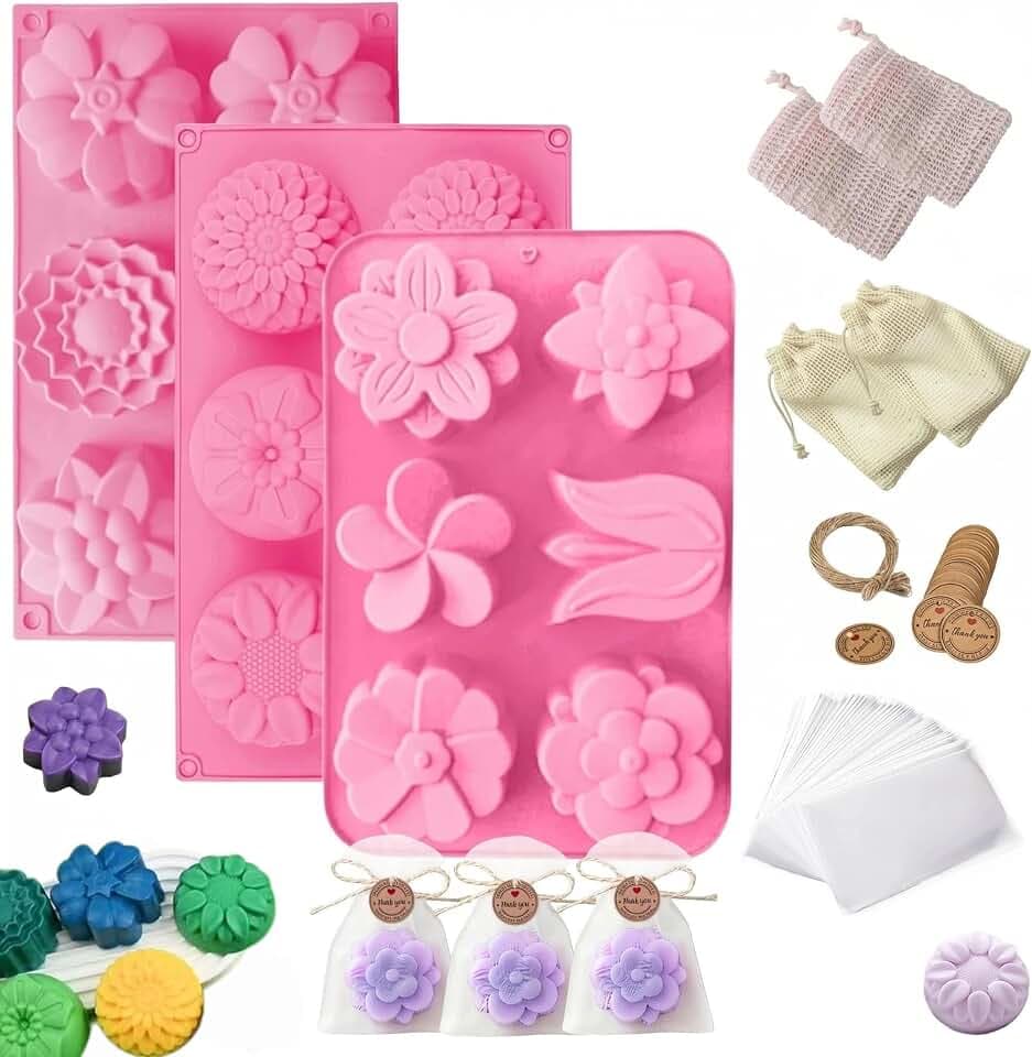 Sharmila 104-Piece Soap Making Kit with 3 Silicone Molds & 4 Foaming Bags