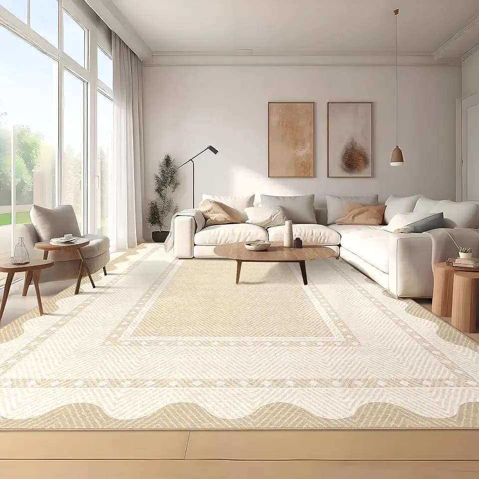 Garvee 8x10 Washable Rugs for Living Room Bedroom Solid Bordered Rug Beige