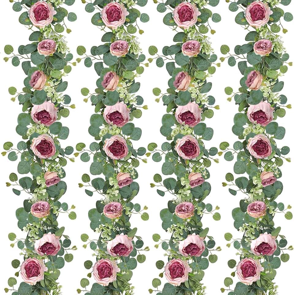 Artificial Eucalyptus Flower Garlands, Vintage Pink, 4PCS