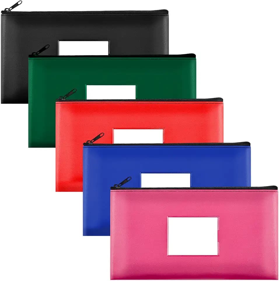SMARTAKE 5-Pack Money Bags with Zipper, PU Leather, 11.5 x 6.2 Inches