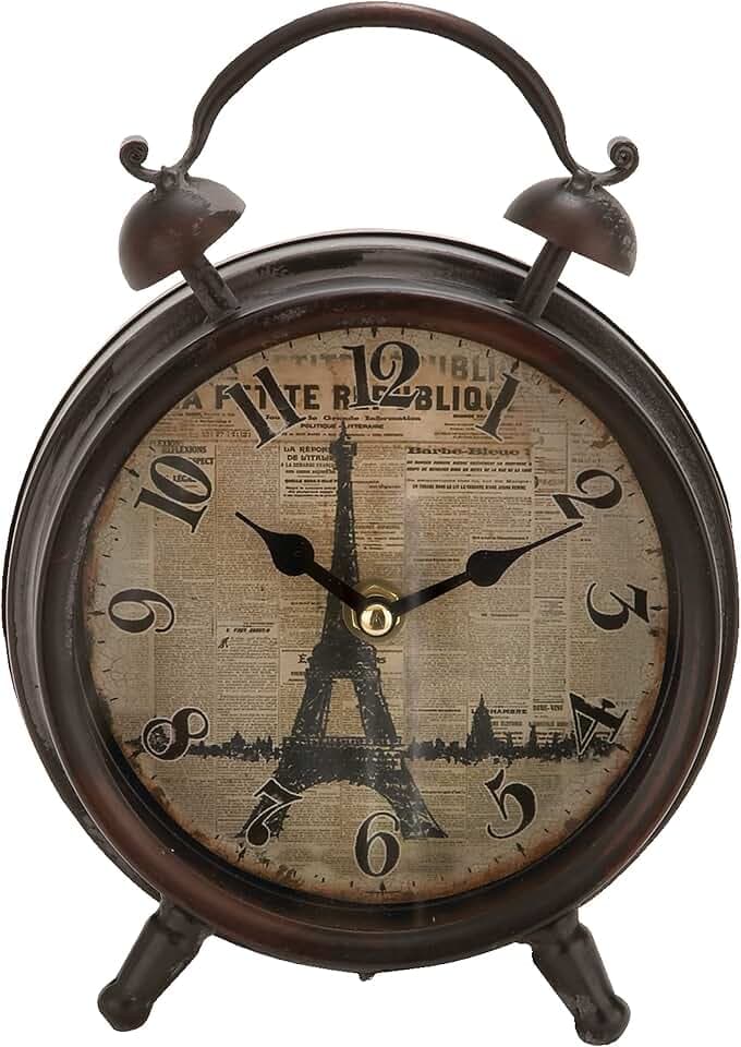 deco 79 Metal Eiffel Tower Clock with Bell Style Top, 6" x 3" x 9", Black