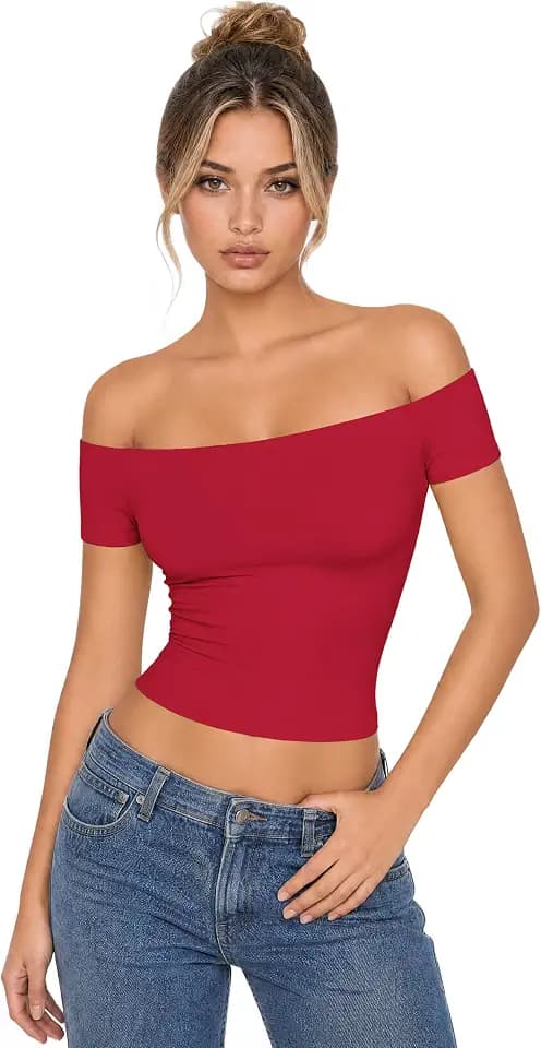 Women Double Lined Off The Shoulder Tops Sexy Summer Y2k Going Out Top Slim Shirt