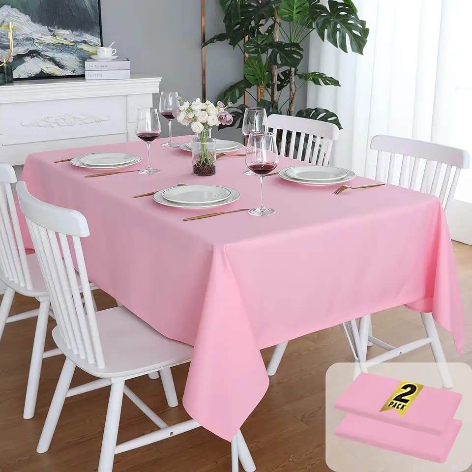 FOLINS&HOME 2 Pack Pink Rectangle Tablecloth, 60 x 102 Inch Table Cloth