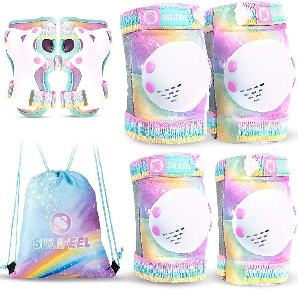 SULIFEEL Rainbow Unicorn Kids Knee Pads for Girls Boys