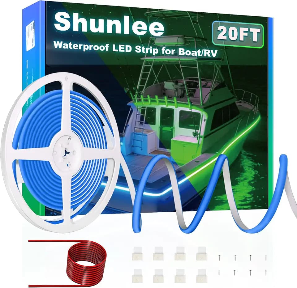 SHUNLEE 20FT Led Boat Lights Blue, IP67 COB Waterproof Marine Led Lights