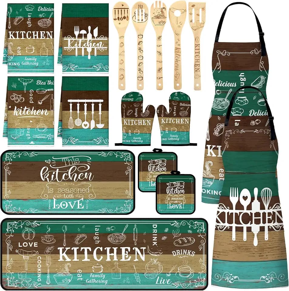 Bencailor 17 Pcs Teal Kitchen Decor and Accessories Teal Kitchen Rug & Mat