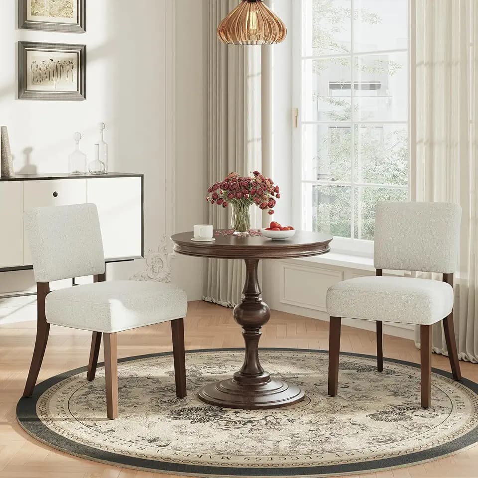 MALOL Upholstered Dining Chairs Set of 2, Fabric Kitchen Chairs with Padded Seat & Back, Solid Wood Legs, Modern Simple Dining Room Chairs for Kitchen, Dining Room, Living Room, Beige