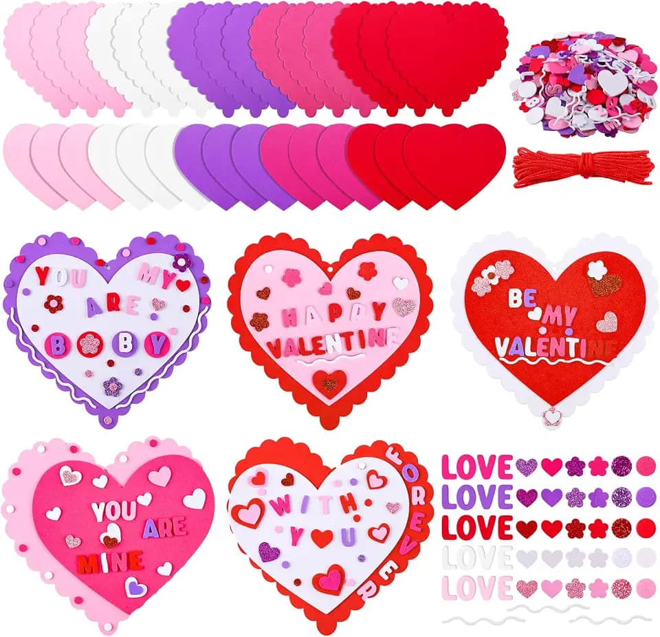 Fovths 430 Pieces Valentines Hearts Foam Craft Set Include Colorful Hearts Foam and Self-Adhesive Heart Foam Stickers for Valentine's Day Craft DIY Supplies Gifts Wedding Anniversary, Red