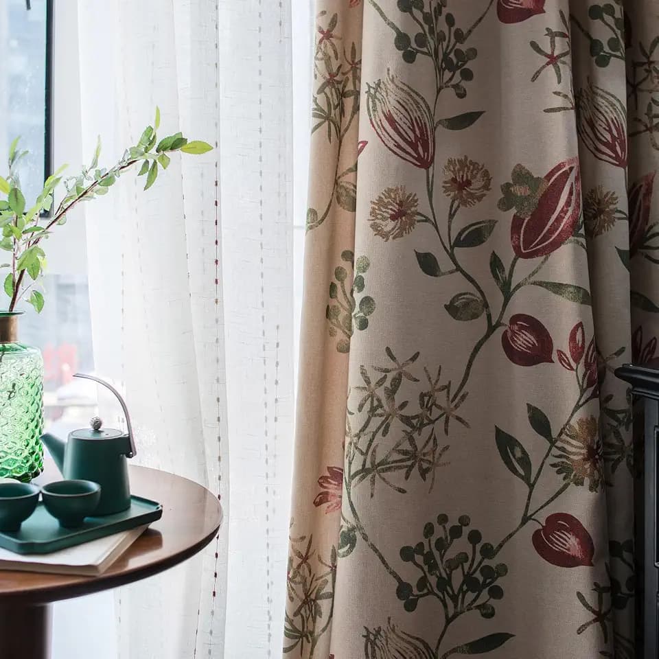 SUOUO Vintage Red Jacobean Floral Curtains 84 Inches 2 Panels Grommet
