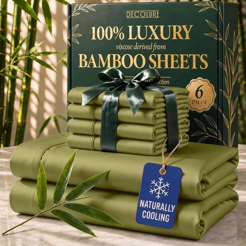DECOLURE 100% Viscose Derived from Bamboo Sheets King Size | 6 Pc Bed Set