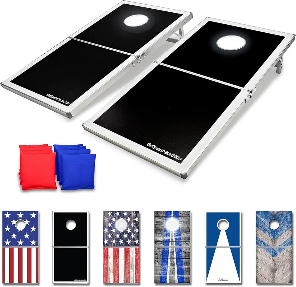 GoSports 4 x 2 ft Ultra Portable Cornhole Board Set - Choose LED Lights or Standard - Regulation Size Corn Hole Games for Adults, Perfect for Tailgating and Camping - Includes 8 Bean Bags & Rules