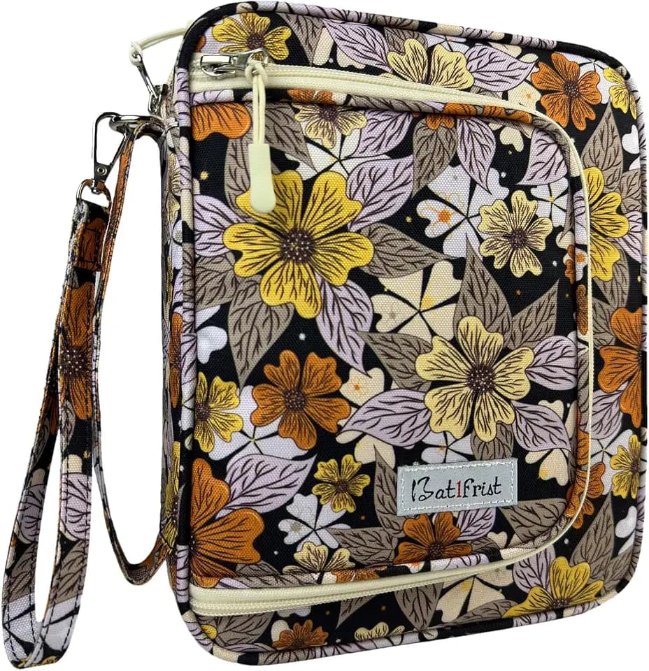 Bible Cover Case for Women,Church Study Book Bible Bag,Bible Carrying Case with Pockets for Bible Accessories, Bible Book Cover with Zipper Christian Gifts fits Bible Size Up to 9.5"x8"x2" Floral#1