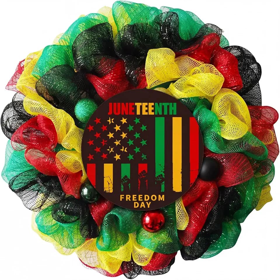 Juneteenth Door Decor 11.81 Inch Juneteenth Wreath for Front Door Freedom Day Hanging Sign African American Wall Hanger for Home Office Porch Indoor Outdoor Party Decor