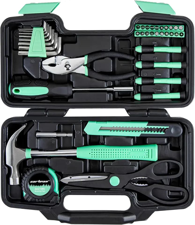 CARTMAN 39-Piece Household Tool Set, Green Hand Kit With Storage Case