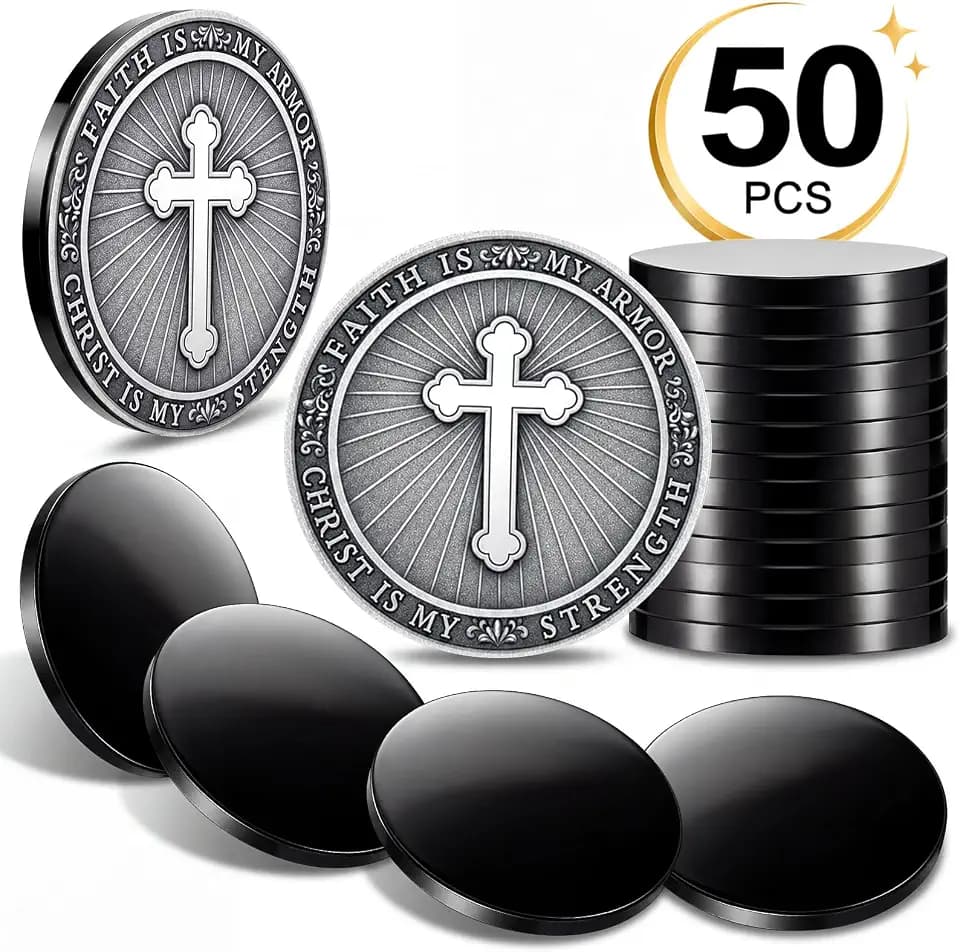 50 Pack 304 Stainless Steel Coin Blanks Bulk, 1 1/4", Black