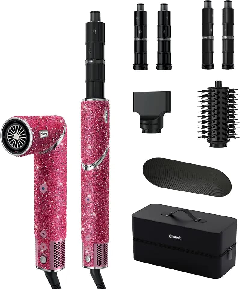 Shark FlexStyle x Marilyn Monroe Air Styling & Drying System | Powerful Hair Dryer & Multi-Styler | With Auto-Wrap Curlers, Oval Brush, Concentrator Attachment | Pink Sparkle | HD449PK1 (Ltd. Edition)