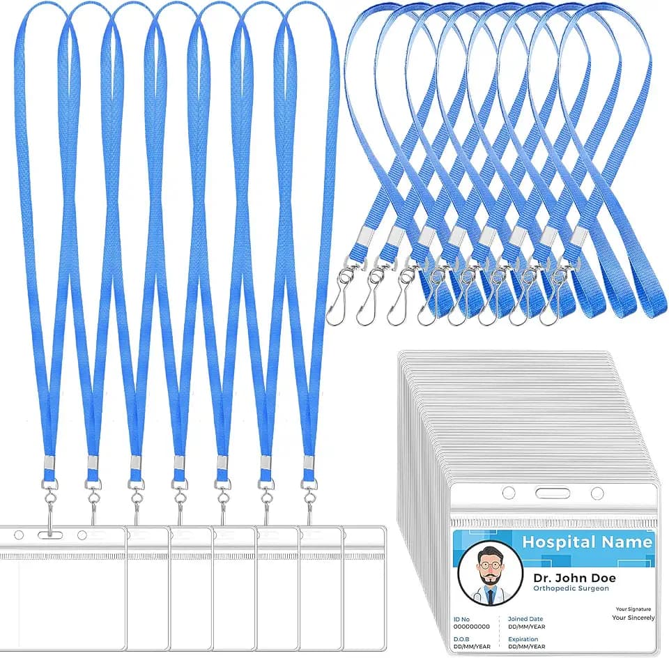 Honoson 50 Sets Name Tag Lanyards Bulk, Plastic Badge Holders, Sky Blue