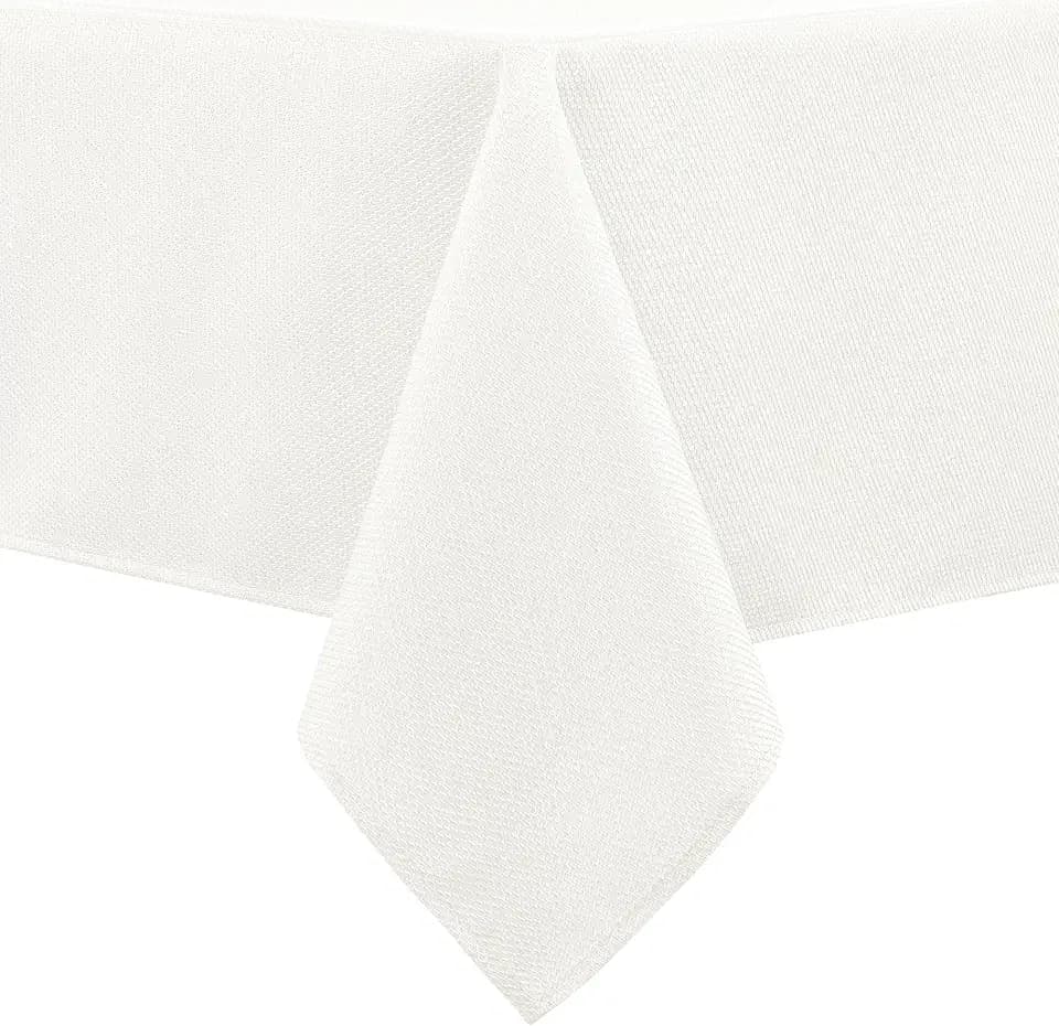 Hiasan Jacquard Textured Rectangle Tablecloth 60x102 Inch, Ivory
