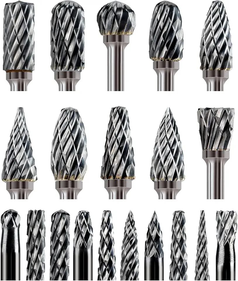 20 Pcs Carbide Burr Bits 1/8" Shank Compatible with Dremel Milwaukee Metal Grinding Wood Stone Steel Carving Cutting Engraving Grinder Kit Attachment Rotary Tool Accessories Set Harder Than Diamond