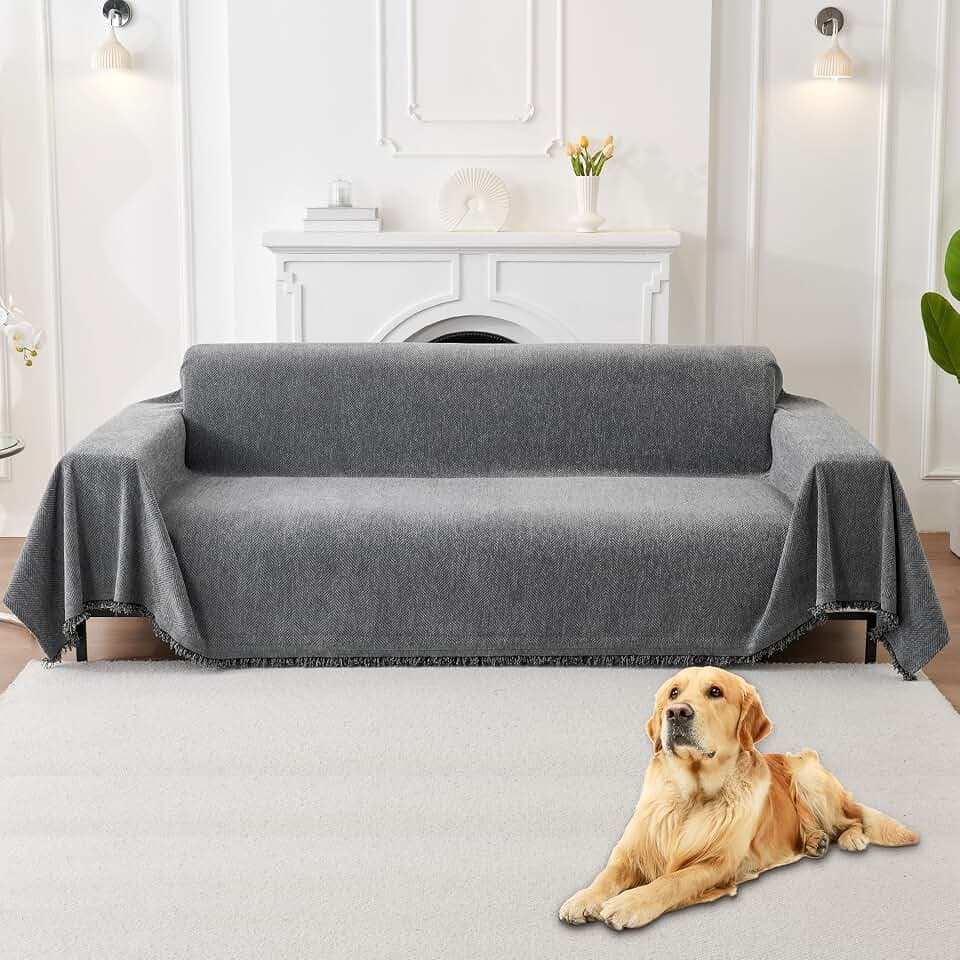HAOMAIJIA Non Slip Couch Cover Sofa Covers for 3 Cushion Couch Washable sectional Couch Covers for Dogs pet Furniture Protector Couch Cover Blanket for Living Room (Grey, 91"x118")