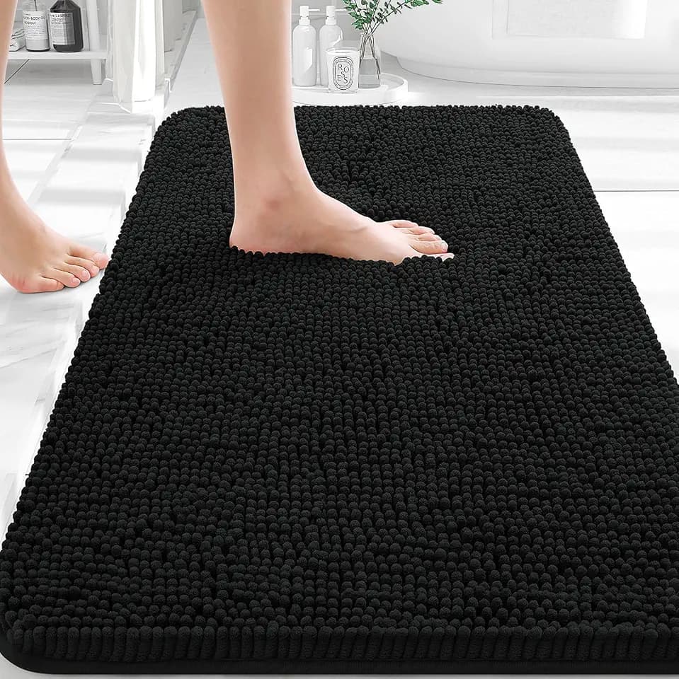 OLANLY Black Bathroom Rug 30x20, Extra Soft Absorbent Chenille Bath Rugs