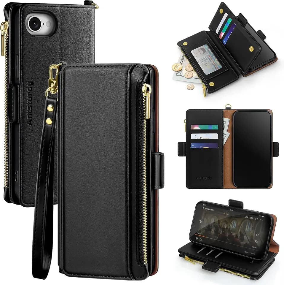 Antsturdy Compatible with iPhone 17e / 16e Wallet Case Women,Black