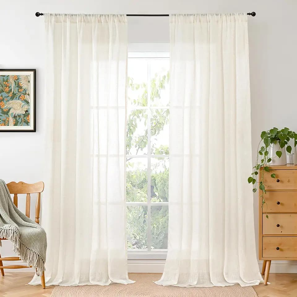 BGment 96 Inches Long Ivory Linen Curtains for Living Room 2 Panels