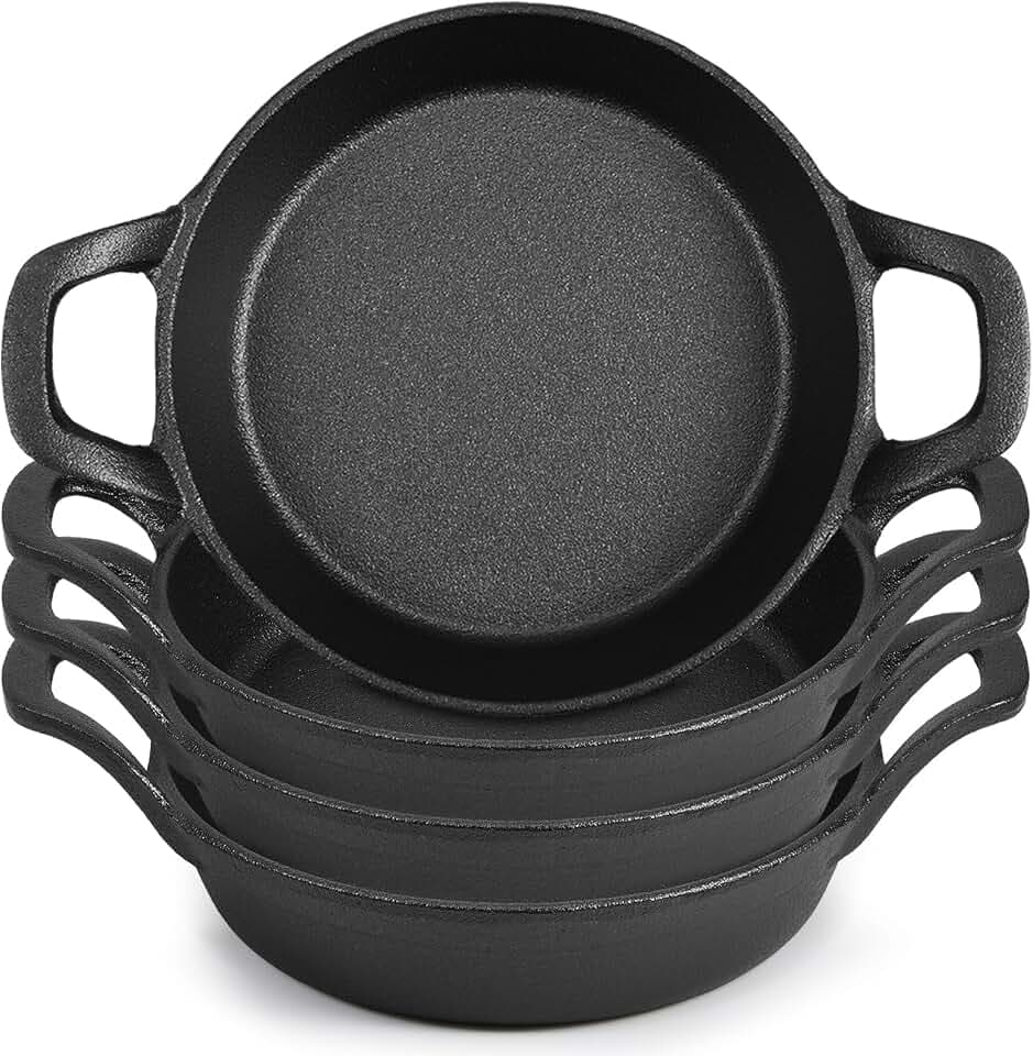 Ziliny 4 Pack Mini Cast Iron Skillets 6.3 x 6.3 x 1.5 Inch Pan Ramekin Set