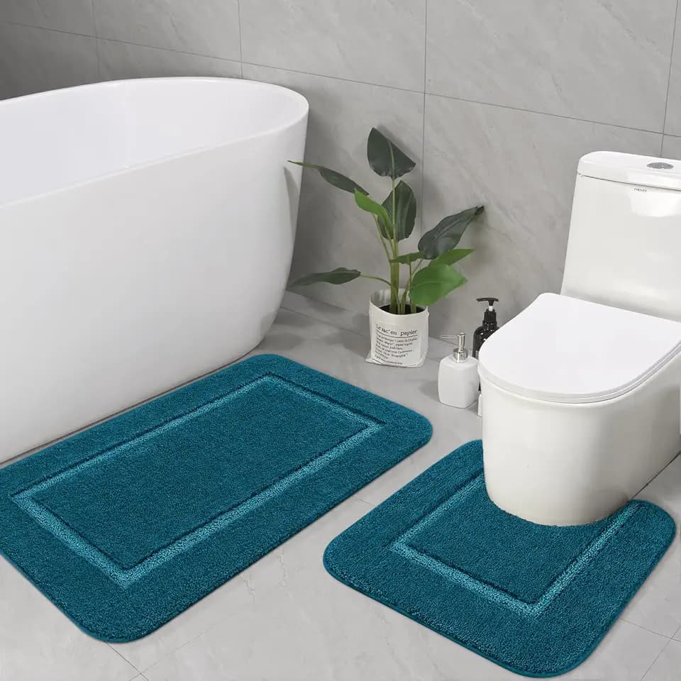 LOCHAS Bathroom Rug Set 2 Piece, 20''x20'' & 34''x21'', Peacock Blue