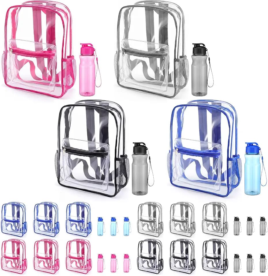 Geetery 24 Pcs Clear Backpack and Water Bottle Set, 12 Sets, Multicolor Kit