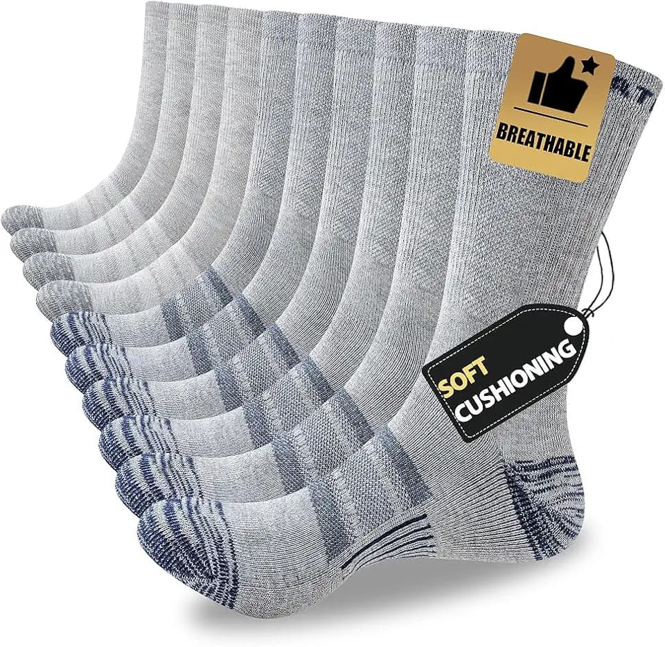 JOYNÉE 5/10 Pairs Mens Lightweight Athletic Crew Cushioned Breathable Work High Calf Long Boot Socks