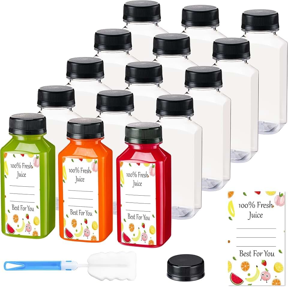BOOMIBOO Juice Bottles with Caps 15 Pcs 8oz,Plastic Bottles with Caps