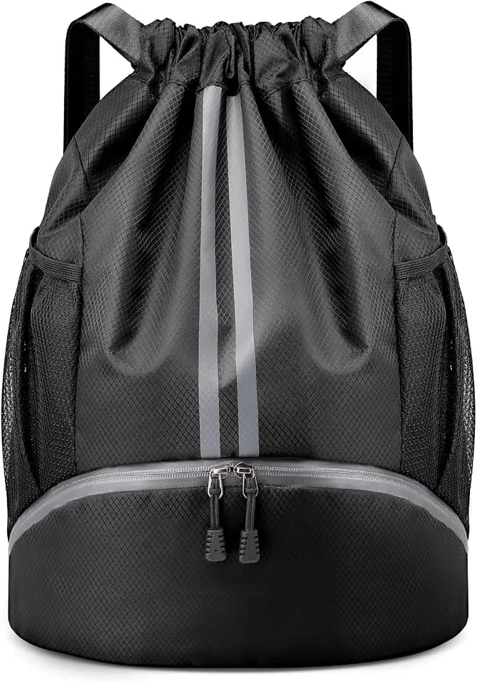PinCute Gym Bag Drawstring Backpack for Sports, Swim, Workout, Black