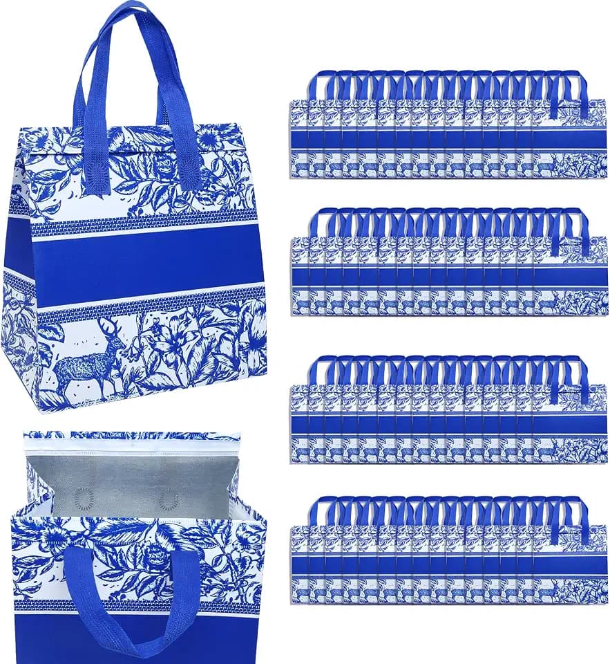 60 Pcs Insulated Bags for Food Delivery Bulk Thermal Insulation Bags for Cold and Hot Food for Travel Pizza Coffee Milk Catering Restaurant Picnic(Blue)