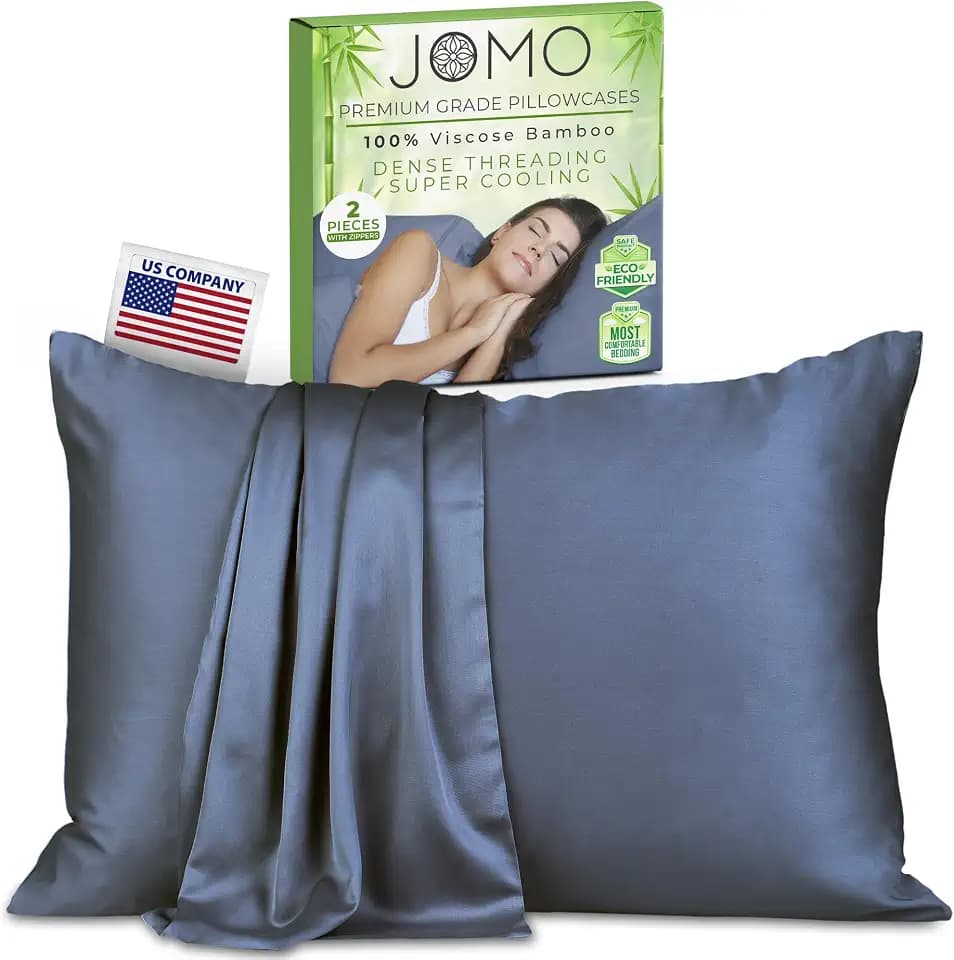 Zippered Pillowcases - Queen Size 30x20, 100% Viscose Derived from Bamboo, 2 PK, Navy Gray - Cooling Pillow Cases - Silky Pillow Covers for Hot Sleepers, Menopause, Night Sweats - by JoMo